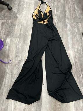 De Weese Design Halter Jumpsuit Black Wide Leg Open Back Tie